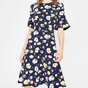 Boden Dress Size 6 Navy Blue Floral Fit N Flare A-Line Flutter Sleeves